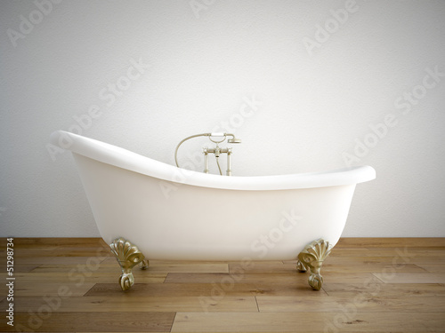 Illustration: badewanne mit weißer wand badewanne mit weißer wand