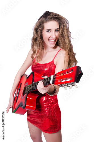 Photo: Guitar player woman isolated on white Guitar player woman isolated on white