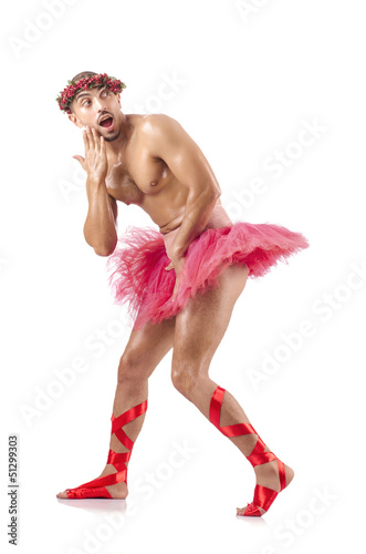 Photo: Man in ballet tutu isolated on white Man in ballet tutu isolated on white