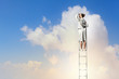 Businesswoman standing on ladder