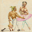 Two bodybuilders dancing in ballet.