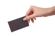 Businesswoman's hand holding blank business card