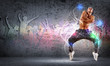 young man dancing hip hop with color lines