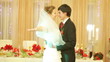 Just married couple is dancing at wedding party