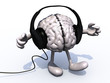 Illustration: headphones on a big brain with arms and legs headphones on a big brain with arms and legs