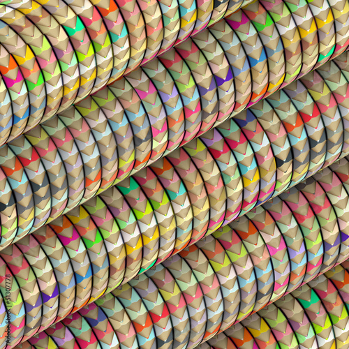 Illustration: 3d color pencil composition on roll wave shape 3d color pencil composition on roll wave shape