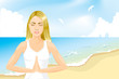 Girl meditating on the beach