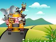 Funny Animal Cartoon On Yellow...