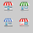 Storefronts with awnings.