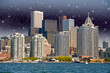 Toronto. Beautiful view of city skyline from Lake Ontario at nig