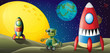 Two aircrafts and a robot in the outerspace