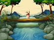 Vector: A monkey crossing the river A monkey crossing the river