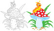 Caterpillar and fly agaric