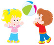 Vektor: Girl and boy playing a ball Girl and boy playing a ball