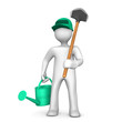 Gardener With Watering Can And Spade
