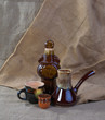 Pottery on canvas background