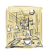 Vector: Morning coffee in cafe, sketch for your design Morning coffee in cafe, sketch for your design