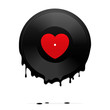 Melted vinyl record with heart. Vector illustration.