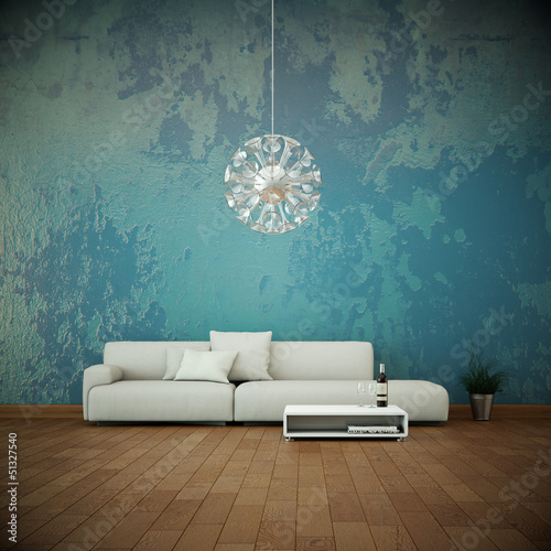 Illustration: Sofa vor bunter Wand Sofa vor bunter Wand