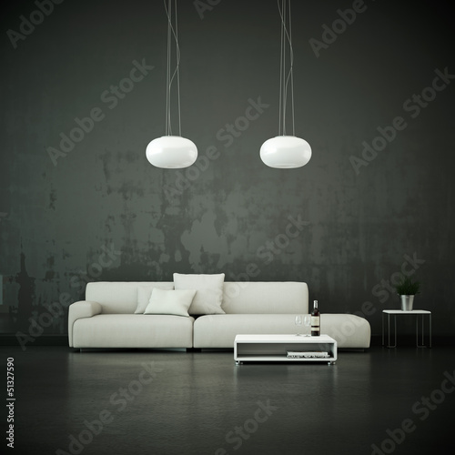 Illustration: Sofa vor grauer Wand Sofa vor grauer Wand