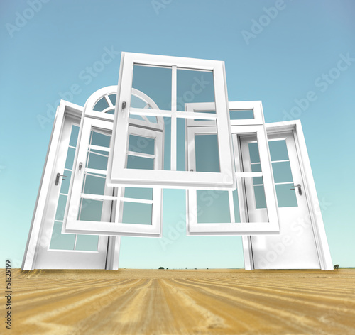 Illustration: Doors and windows choice, landscape Doors and windows choice, landscape