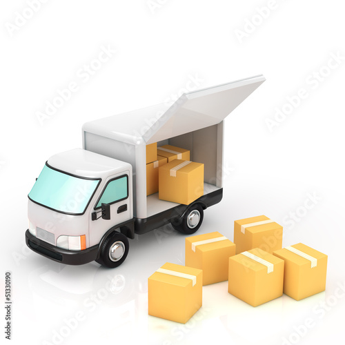 Illustration: A truck and cardboard box A truck and cardboard box