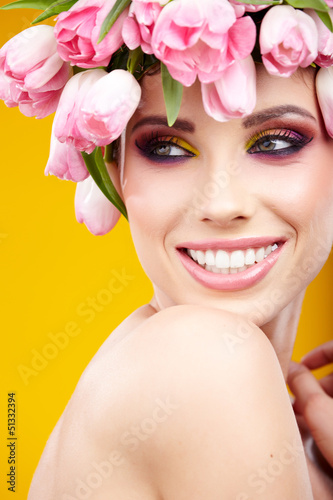 Photo: woman tulip head woman tulip head