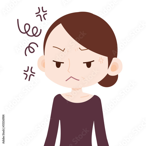 Illustration: 女性 上半身 眉間にしわを寄せる 女性 上半身 眉間にしわを寄せる