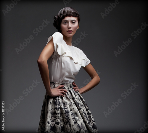 Photo: Stately Woman in Classic Elegant Blouse and Skirt. Aristocracy Stately Woman in Classic Elegant Blouse and Skirt. Aristocracy