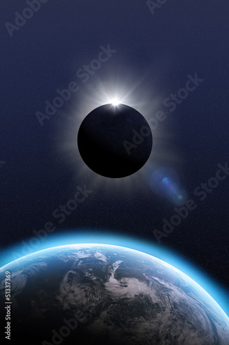Illustration: Total Eclipse Sun, moon, earth 3D Total Eclipse Sun, moon, earth 3D