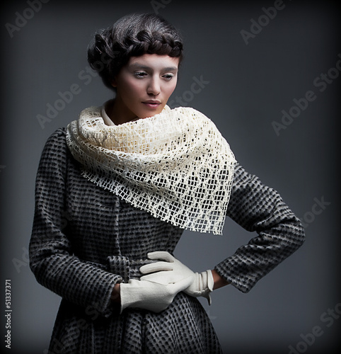 Photo: Aristocratic Lady. Woman in Trendy Outwear dreaming. Elegance Aristocratic Lady. Woman in Trendy Outwear dreaming. Elegance
