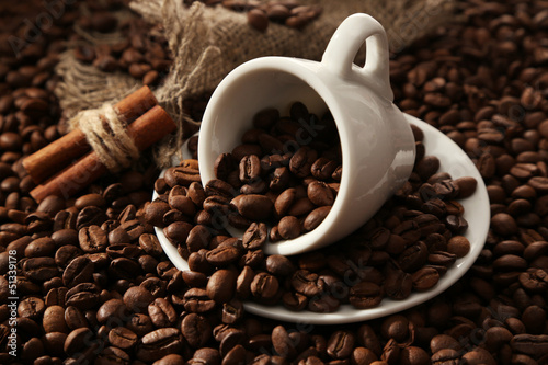 Photo: Cup with coffee beans, close up Cup with coffee beans, close up