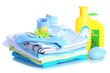 Pile of baby clothes isolated on white