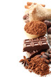 Composition of chocolate sweets, cocoa and spices, isolated
