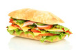 Fresh and tasty sandwich with ham and vegetables isolated