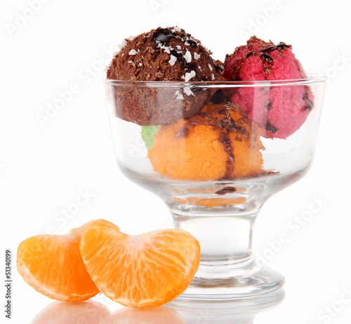Photo: Delicious ice cream isolated on white Delicious ice cream isolated on white