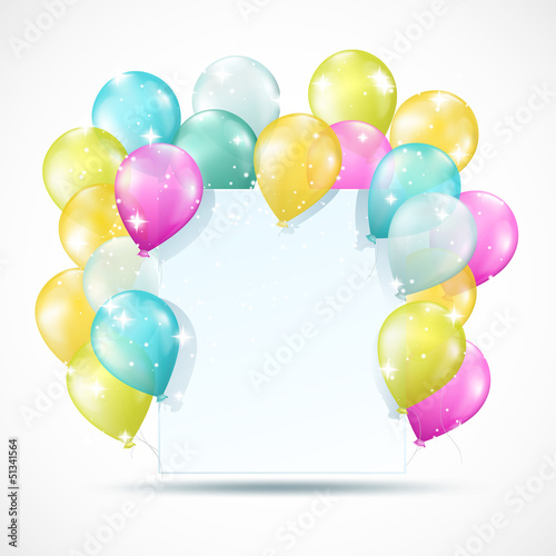 Vector: white card with balloons and sparkles white card with balloons and sparkles