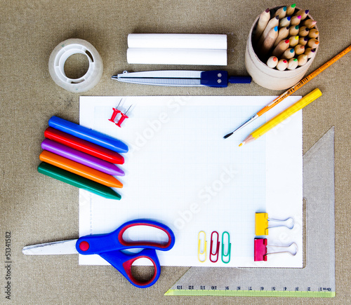 Photo: Selection of various individual school supplies Selection of various individual school supplies