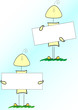 funny cartoon person in various poses with white banner