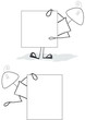 funny cartoon person in various poses with white banner