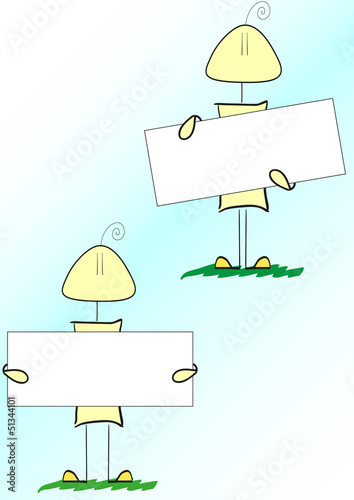 Vector: funny cartoon person in various poses with white banner funny cartoon person in various poses with white banner