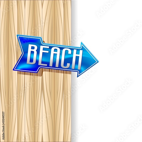 Vector: Beach Arrow on Wooden Panel-Freccia direzione Spiaggia-Vector Beach Arrow on Wooden Panel-Freccia direzione Spiaggia-Vector