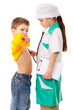 Little girl as doctor are listening a boy
