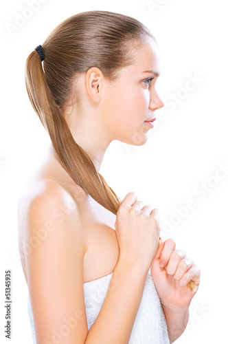 Photo: Smooth strong hair, studio shot isolated on white Smooth strong hair, studio shot isolated on white
