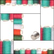sewing card, colored thread and thimble