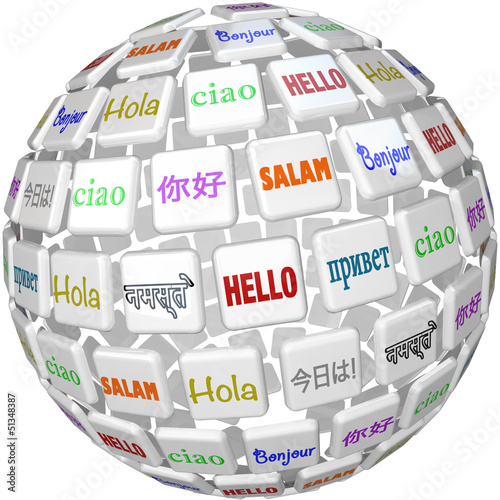 Illustration: Hello Sphere Word Tiles Global Languages Cultures Hello Sphere Word Tiles Global Languages Cultures