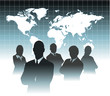 Businessman team silhouette in front of world map eps 10