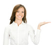 Photo: Happy smiling young business woman showing Happy smiling young business woman showing
