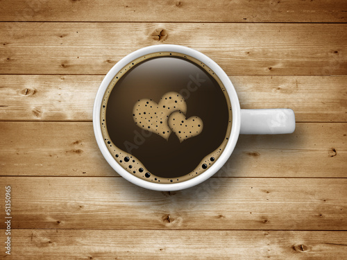 Photo: Kaffeetasse mit Herz auf Holz Kaffeetasse mit Herz auf Holz