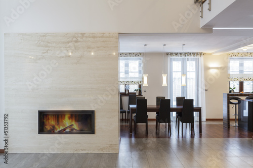 Photo: Grand design - Fireplace and dining room Grand design - Fireplace and dining room